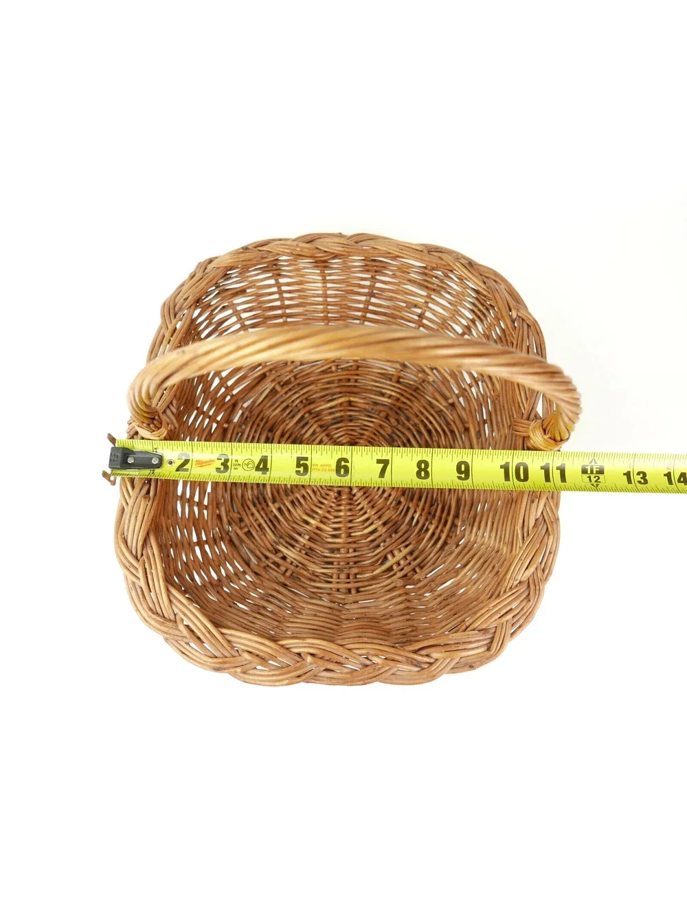 Vintage Wicker Gathering Basket Braided Woven Harvest Handle Mid-Century 12